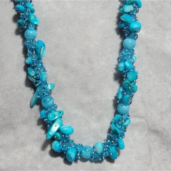 Blue Shell and Multi Gemstone Necklace - Picture 8 of 11